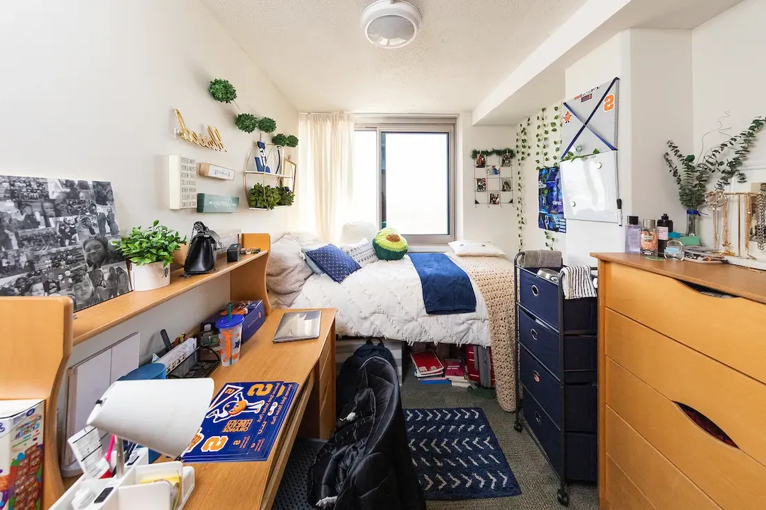 View of a dorm room.